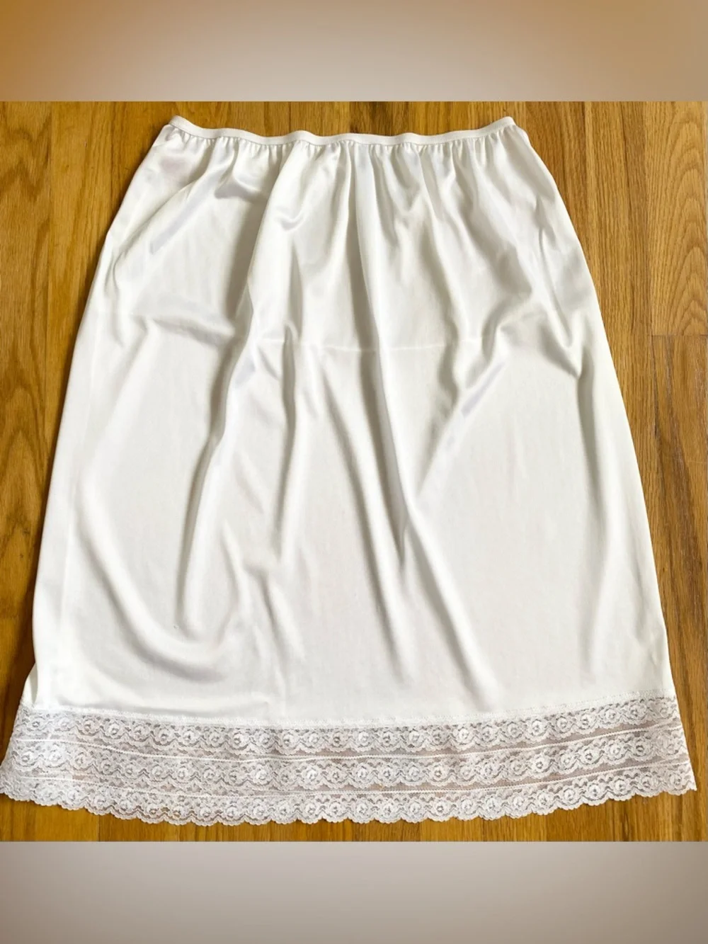 Vintage 80s Maternity Half Slip *Large* LOVEPATS White Nylon Lace Slip - Picture 4 of 6